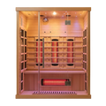Infrared sauna cabin from Recovery & Wellness HQ with wooden interior and glass door, designed for relaxation and wellness.