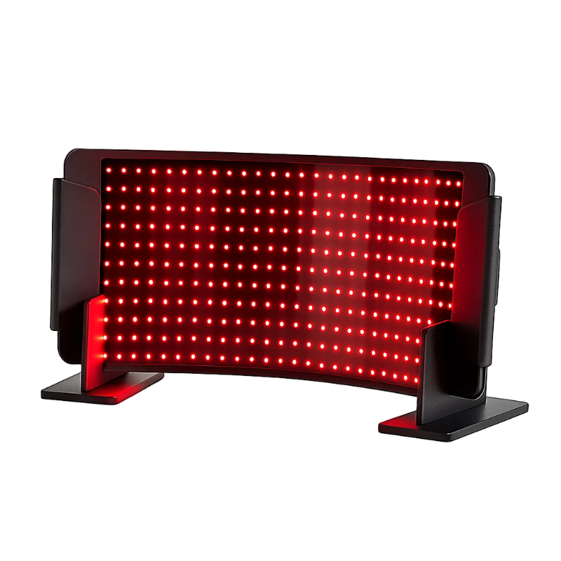 HelioCurve Elite Red/NIR Panel from Recovery & Wellness HQ emitting red and near-infrared light.