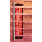Heliox LuminaWood infrared sauna cabin by Recovery & Wellness HQ with wooden interior and glass door for relaxing infrared session.