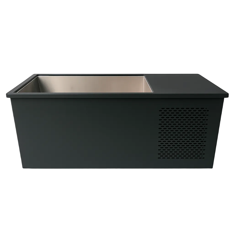 PolarEdge Monolith X integrated ice bath for cold plunges, featuring a sleek white design and durable construction by Recovery & Wellness HQ.