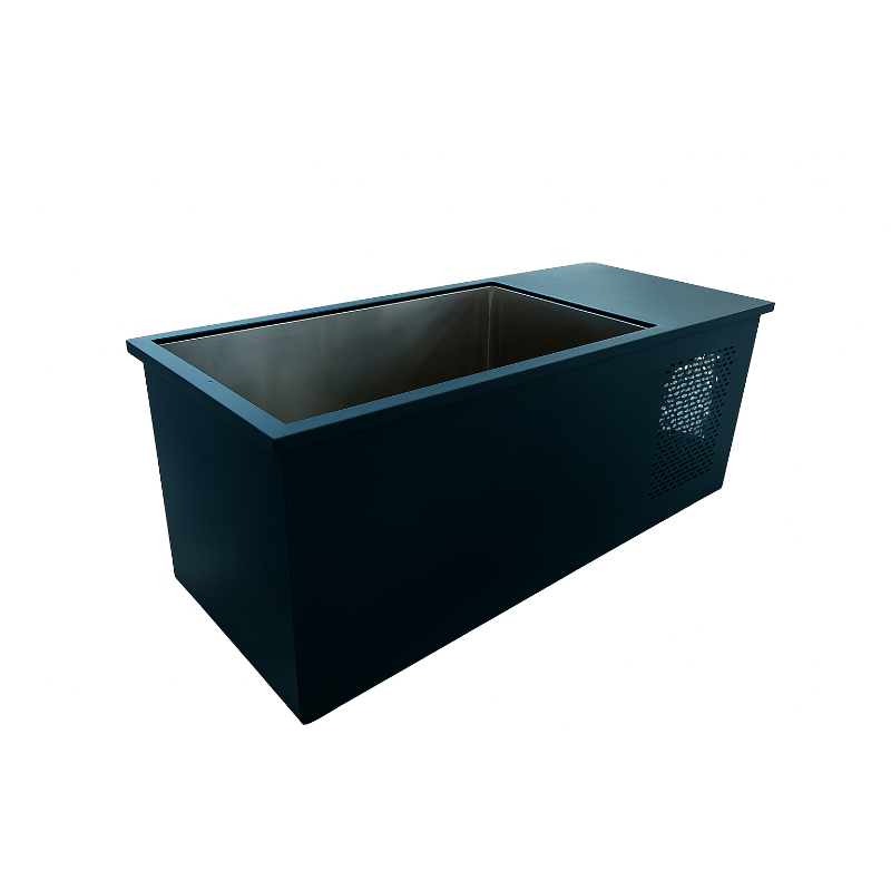 PolarEdge Monolith X integrated ice bath for cold plunges, with sleek design and stainless steel finish by Recovery & Wellness HQ